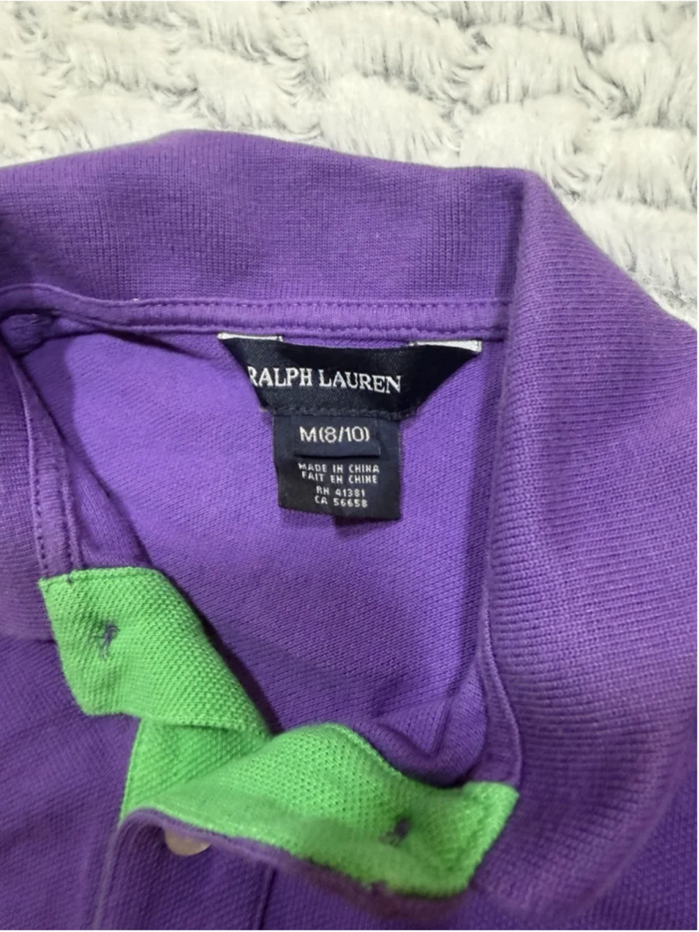 Ralph Lauren Girls Striped Polo Shirt Purple/Green Short Sleeve Logo M 8/10